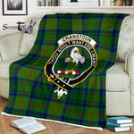 Plaid Blanket Cranstoun Hunting Clan Crest Badge Tartan Blanket Scottish Green Plaid Throw Blanket - Scotstee Shop