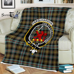 Plaid Blanket Farquharson Weathered Clan Crest Badge Tartan Blanket Scottish Green Plaid Throw Blanket Tartan Plaid Fleece Blanket