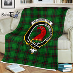 Plaid Blanket Halkerston Clan Crest Badge Tartan Blanket Scottish Green Plaid Throw Blanket Tartan Plaid Fleece Blanket