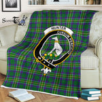 Plaid Blanket Hunter Of Hunterston Clan Crest Badge Tartan Blanket Scottish Green Plaid Throw Blanket - Scotstee Shop