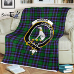 Plaid Blanket Hunter Of Peeblesshire Clan Crest Badge Tartan Blanket Scottish Green Plaid Throw Blanket - Scotstee Shop