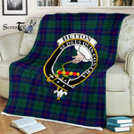 Plaid Blanket Hutton Clan Crest Badge Tartan Blanket Scottish Green Plaid Throw Blanket Tartan Plaid Fleece Blanket