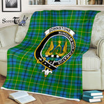 Plaid Blanket Johnston Clan Crest Badge Tartan Blanket Scottish Green Plaid Throw Blanket Tartan Plaid Fleece Blanket