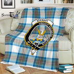 Plaid Blanket Stewart High Stewards Muted Blue Clan Crest Badge Tartan Blanket Scottish Plaid Throw Blanket - Scotstee Shop