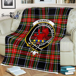Plaid Blanket Stewart Stuart Of Bute Black Clan Crest Badge Tartan Blanket Scottish Plaid Throw Blanket - Scotstee Shop