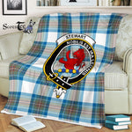 Plaid Blanket Stewart Stuart Of Bute Muted Blue Clan Crest Badge Tartan Blanket Scottish Plaid Throw Blanket - Scotstee Shop