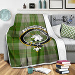 Scotstee Shop Tartan Plaid Blanket Cunningham Dress Green Dancers Clan Crest Badge Scottish Tartan Plaid Sherpa Blanket