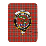 Scotstee Shop Tartan Plaid Blanket Fraser Weathered Clan Crest Badge Scottish Tartan Plaid Sherpa Blanket