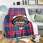 Scotstee Shop Tartan Plaid Blanket Graham Of Menteith Pink Clan Crest Badge Scottish Tartan Plaid Sherpa Blanket