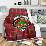 Scotstee Shop Tartan Plaid Blanket Grant Of Lurg Clan Crest Badge Scottish Tartan Plaid Sherpa Blanket