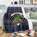 Scotstee Shop Tartan Plaid Blanket Grant Weathered Clan Crest Badge Scottish Tartan Plaid Sherpa Blanket
