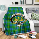 Scotstee Shop Tartan Plaid Blanket Johnston Clan Crest Badge Scottish Tartan Plaid Sherpa Blanket