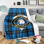 Scotstee Shop Tartan Plaid Blanket Ramsay Blue Ancient Clan Crest Badge Scottish Tartan Plaid Sherpa Blanket