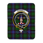 Scotstee Shop Tartan Plaid Blanket Russell Clan Crest Badge Scottish Tartan Plaid Sherpa Blanket