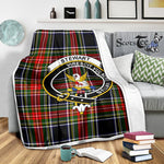 Scotstee Shop Tartan Plaid Blanket Stewart High Stewards Black Clan Crest Badge Scottish Tartan Plaid Sherpa Blanket