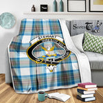 Scotstee Shop Tartan Plaid Blanket Stewart High Stewards Muted Blue Clan Crest Badge Scottish Tartan Plaid Sherpa Blanket