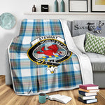 Scotstee Shop Tartan Plaid Blanket Stewart Stuart Of Bute Muted Blue Clan Crest Badge Scottish Tartan Plaid Sherpa Blanket
