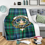 Scotstee Shop Tartan Plaid Blanket Urquhart Ancient Clan Crest Badge Scottish Tartan Plaid Sherpa Blanket