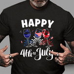 Scotstee Shop - Red White Blue Wine Glass USA Flag Happy 4th Of July Shirt