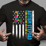 Scotstee Shop - Retro American Flag Autism Stepdad Awareness Autistic 4th Of July Shirt autism awareness shirts