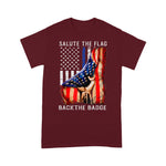 Scotstee Shop - Salute The Flag Back The Badge Flag Police Hand Gift 4th Of July Shirt Police Mom Shirts