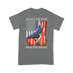 Scotstee Shop - Salute The Flag Back The Badge Flag Police Hand Gift 4th Of July Shirt Police Mom Shirts