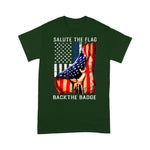 Scotstee Shop - Salute The Flag Back The Badge Flag Police Hand Gift 4th Of July Shirt Police Mom Shirts