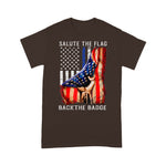 Scotstee Shop - Salute The Flag Back The Badge Flag Police Hand Gift 4th Of July Shirt Police Mom Shirts